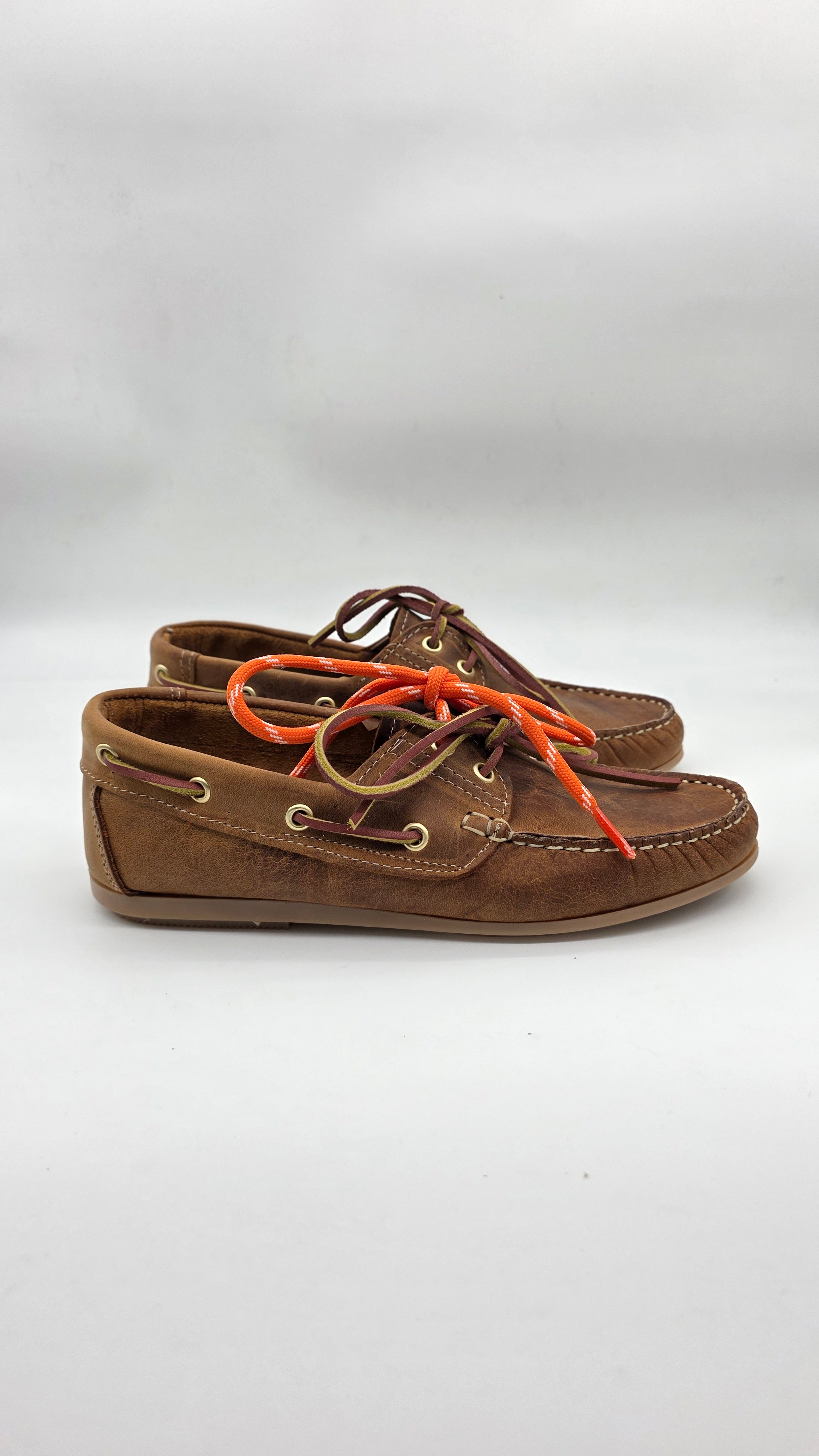 MOCASSINO BARCA DA DONNA IN VERA PELLE MARRONE VINTAGE