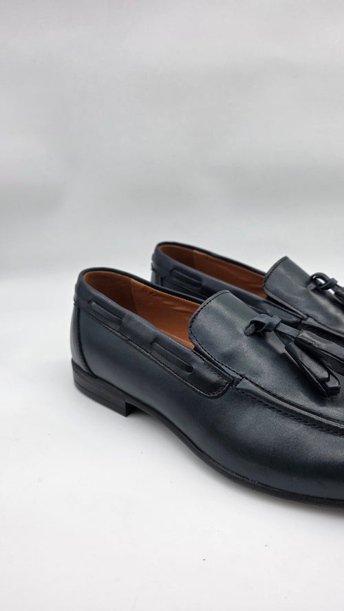 Loafer da uomo in vera pelle blu , fondo gomma