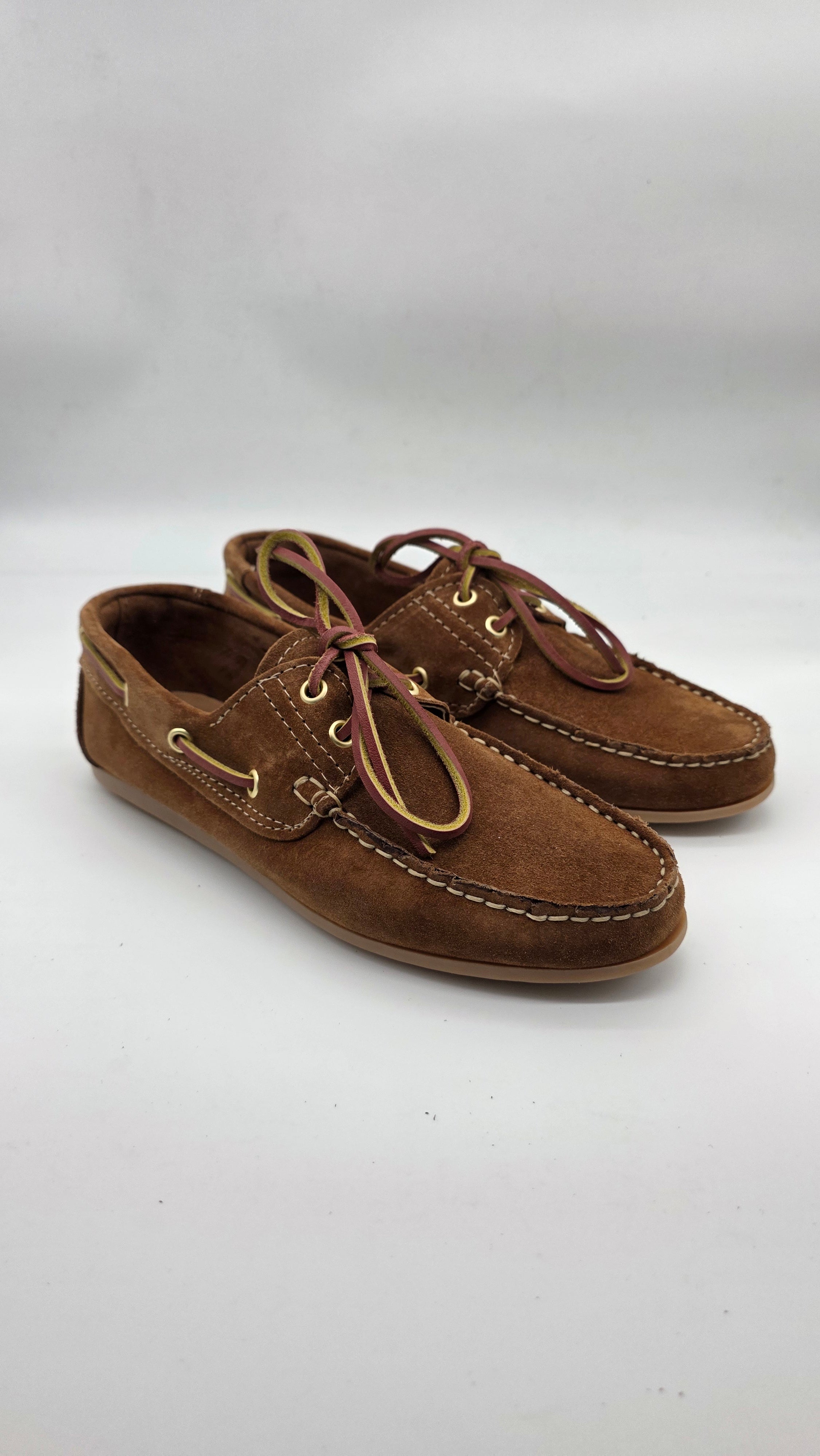 MOCASSINO BARCA DA DONNA IN VERA PELLE CAMOSCIO CUOIO