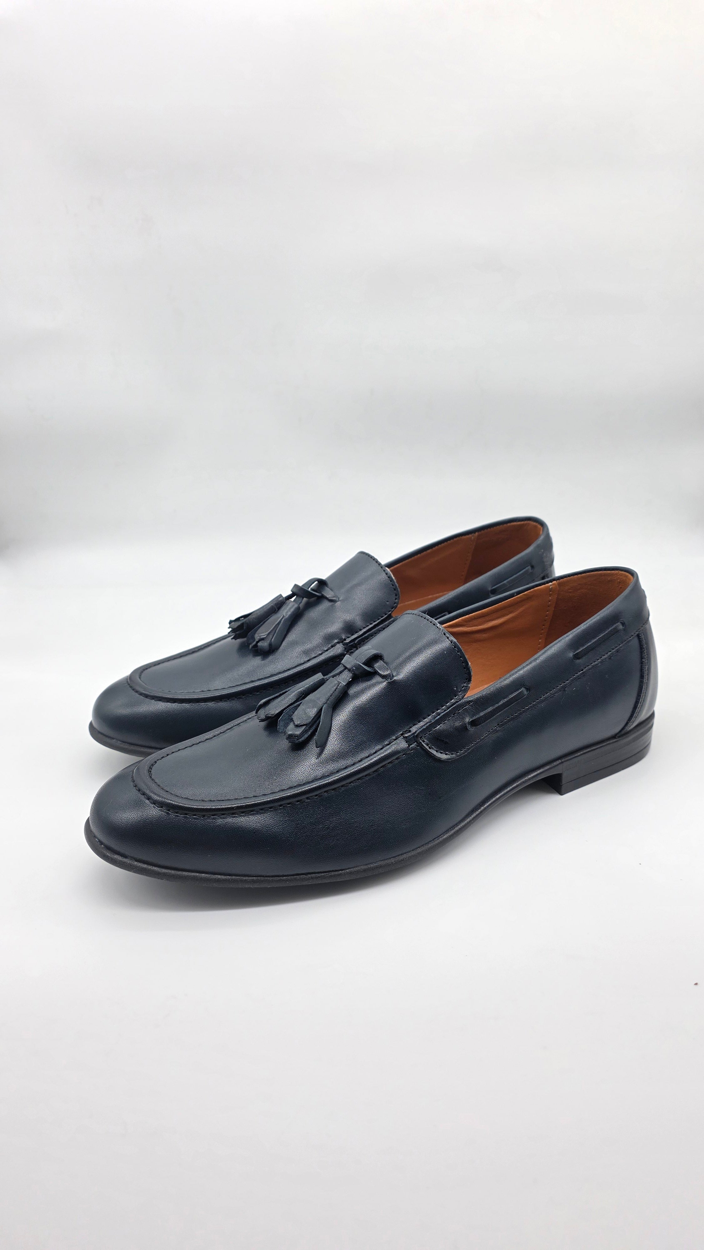 Loafer da uomo in vera pelle blu , fondo gomma