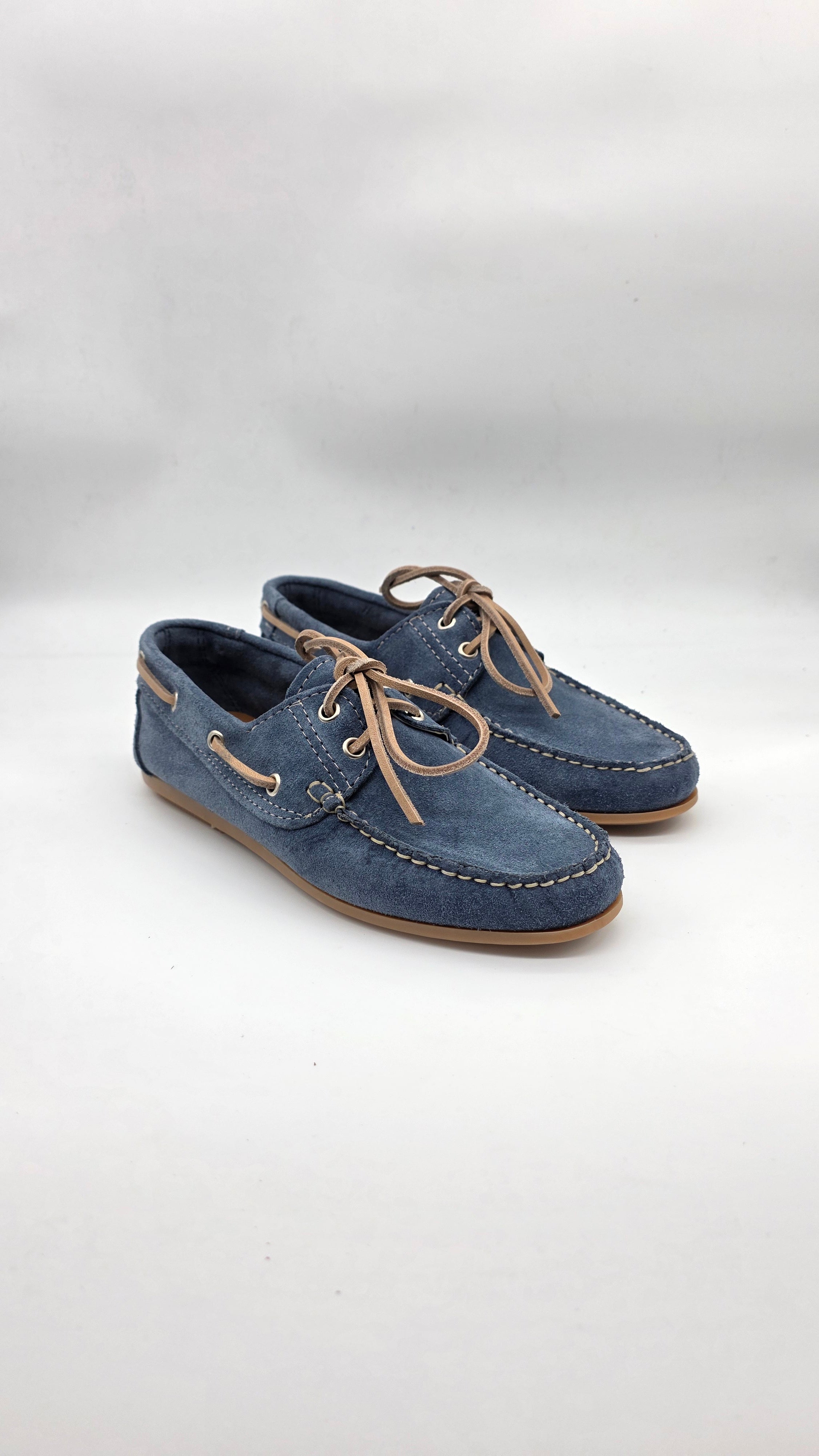 MOCASSINO BARCA DA DONNA IN VERA PELLE CAMOSCIO JEANS