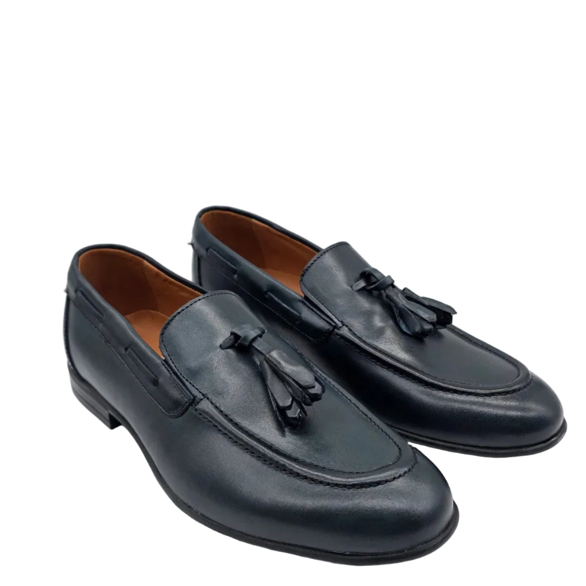 Loafer da uomo in vera pelle blu , fondo gomma