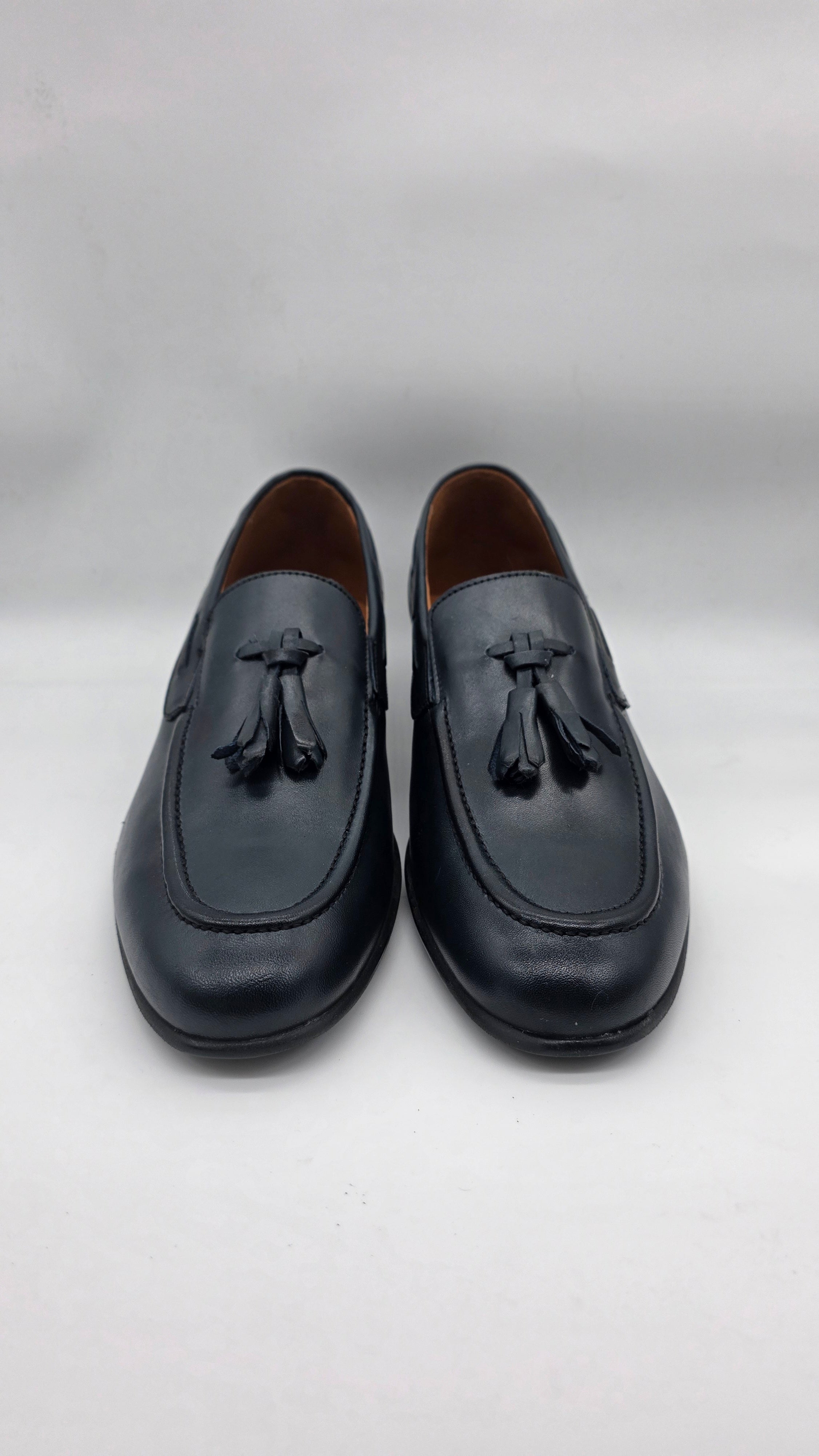 Loafer da uomo in vera pelle blu , fondo gomma