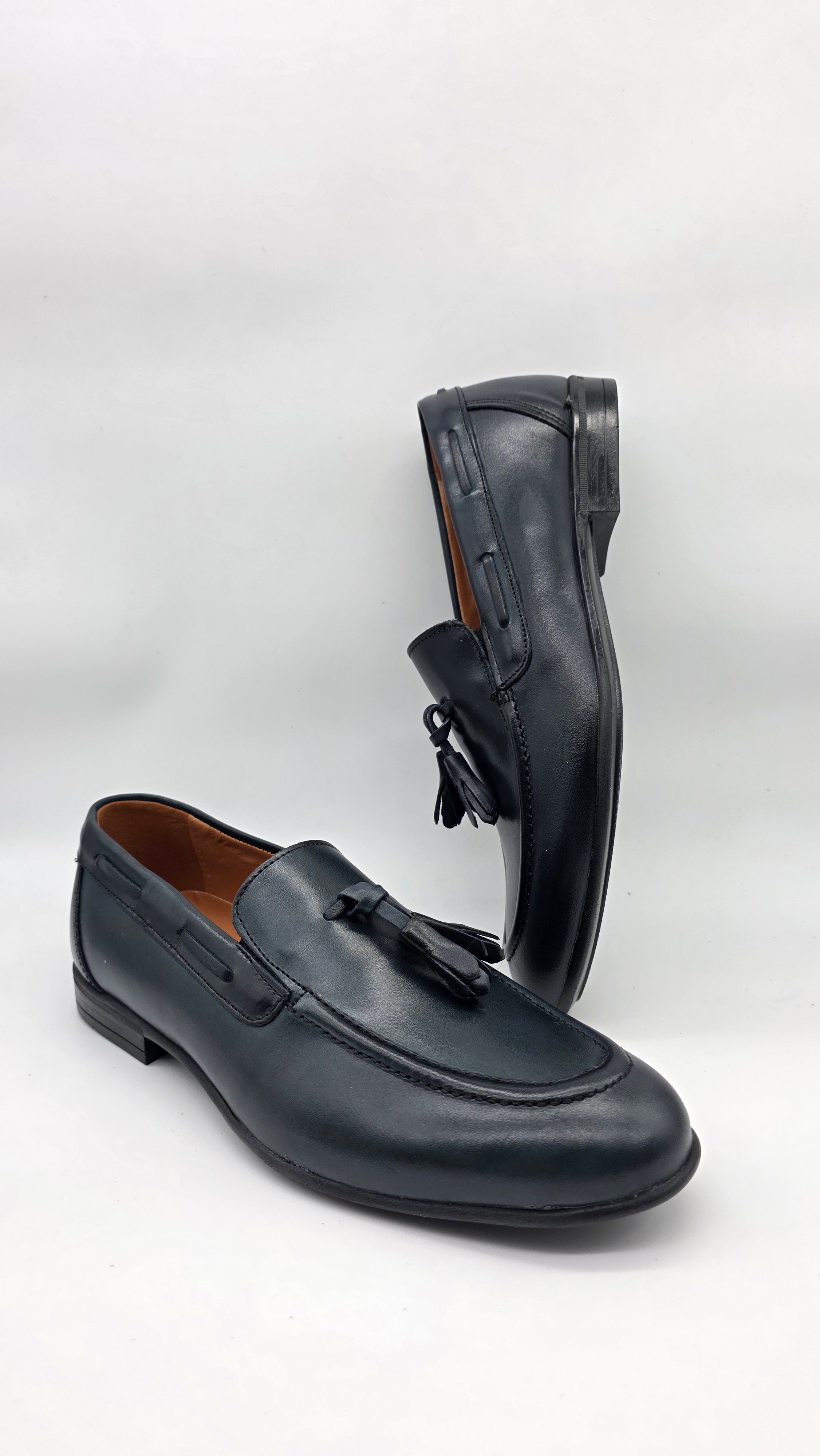 Loafer da uomo in vera pelle blu , fondo gomma